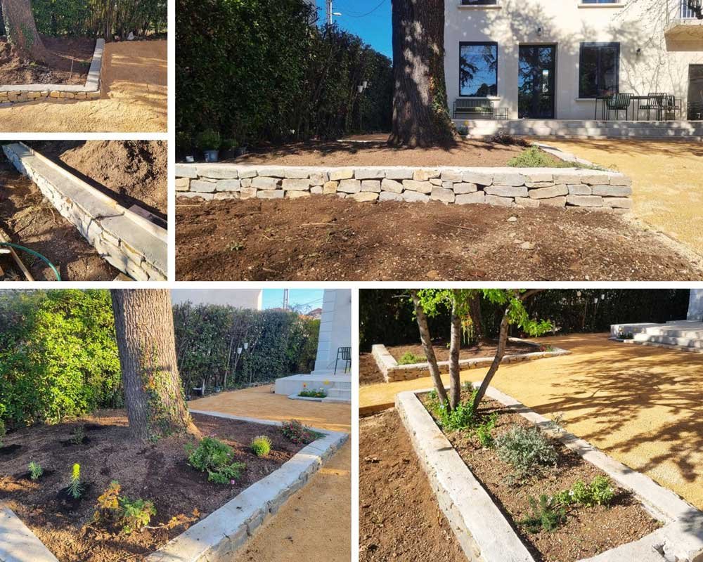 4ème et dernière étape de ce chantier : montage de murets en pierres du Var afin de délimiter les espaces verts ⚒️