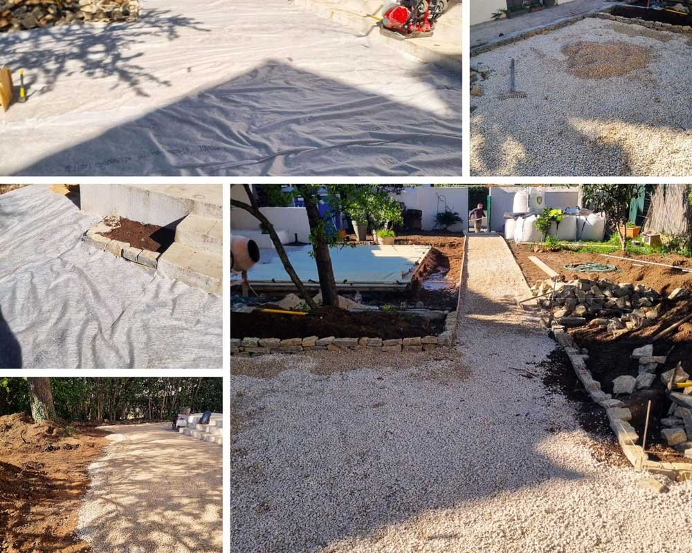 2ème étape : pose du géotextile et du gravier 👷🏼